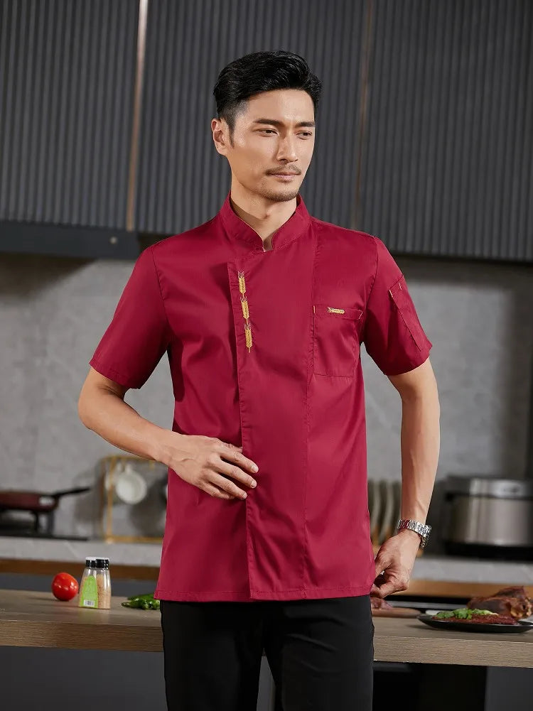 Chef Uniform Catering Waiter Shirt Summer  Restaurant Kitchen Cook Jacket Bakery Waiter Clothes for Back Breathable Mesh Design