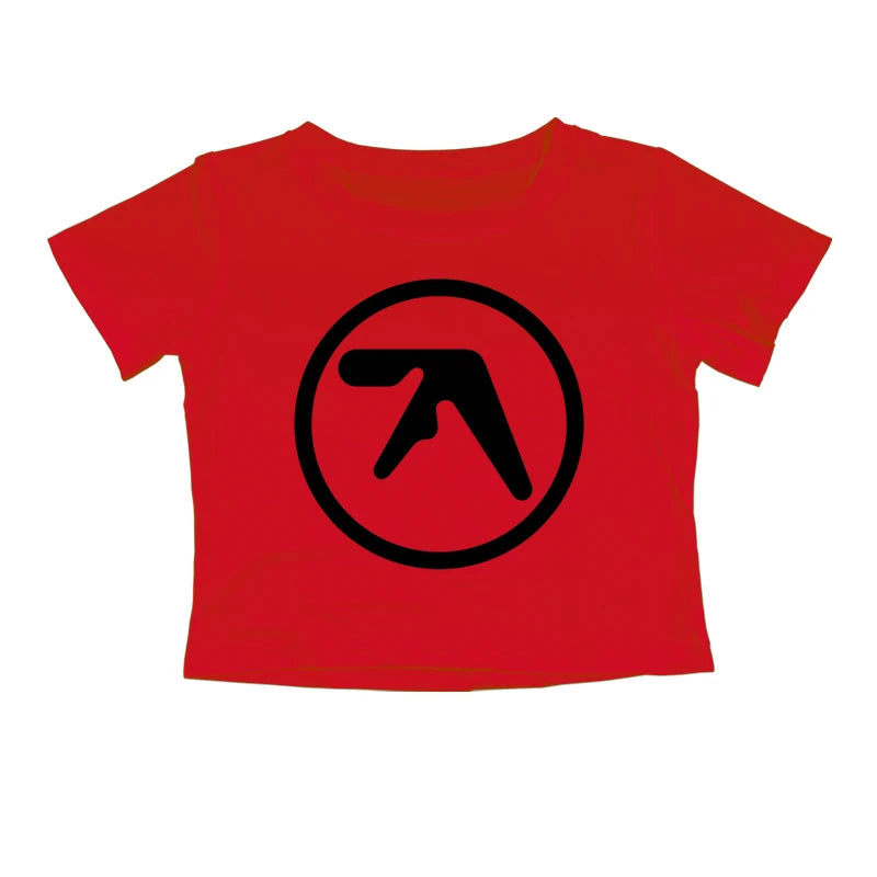 Punk Aphex Twin Print T-Shirt Oversize Hip Hop Women Streetwear Harajuku Crop Top Baby Tee Goth Summer Grunge Gothic Clothes Y2k