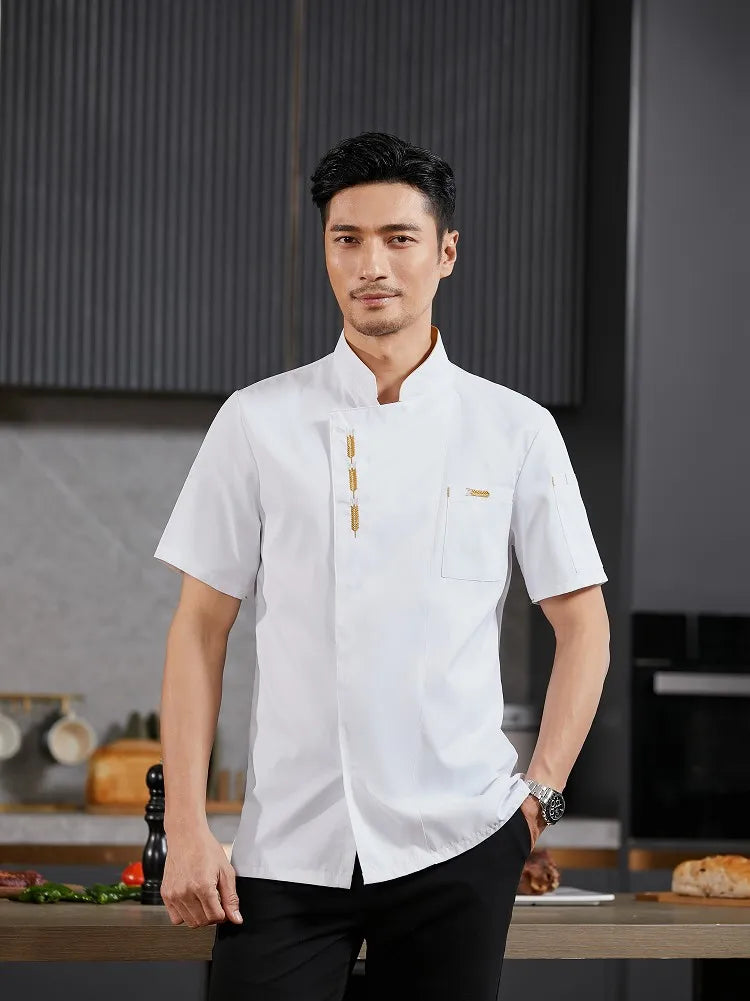 Chef Uniform Catering Waiter Shirt Summer  Restaurant Kitchen Cook Jacket Bakery Waiter Clothes for Back Breathable Mesh Design
