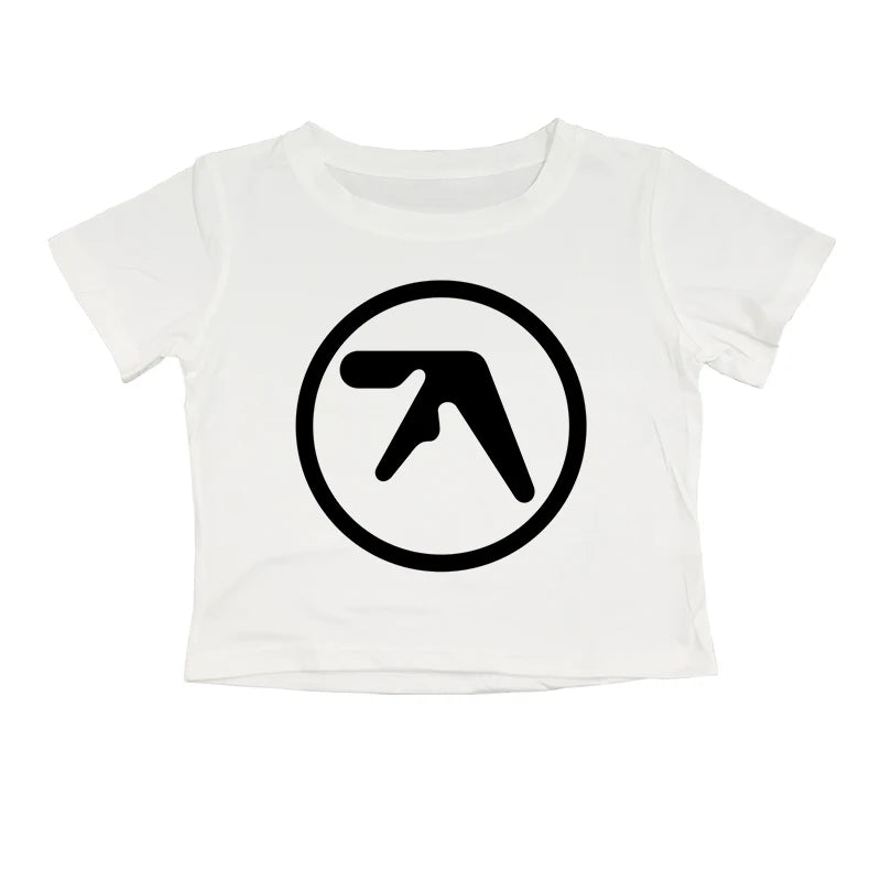 Punk Aphex Twin Print T-Shirt Oversize Hip Hop Women Streetwear Harajuku Crop Top Baby Tee Goth Summer Grunge Gothic Clothes Y2k