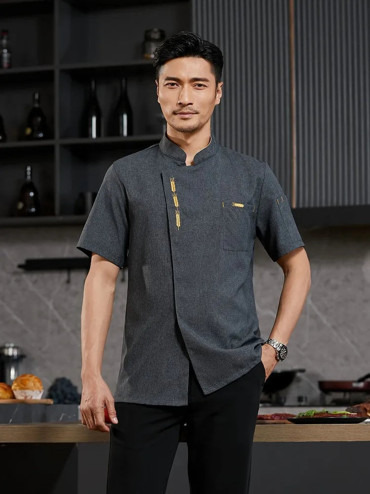 Chef Uniform Catering Waiter Shirt Summer  Restaurant Kitchen Cook Jacket Bakery Waiter Clothes for Back Breathable Mesh Design