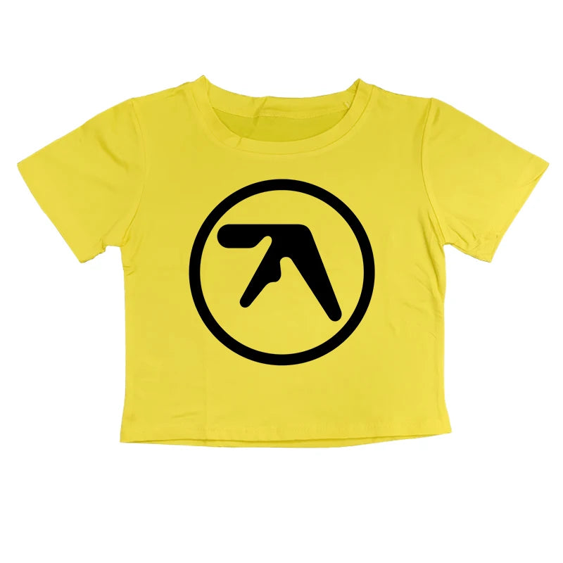 Punk Aphex Twin Print T-Shirt Oversize Hip Hop Women Streetwear Harajuku Crop Top Baby Tee Goth Summer Grunge Gothic Clothes Y2k