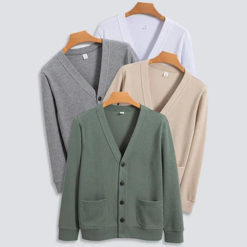 BROWON New Knitted Sweater Cardigan Men 2025 Autumn Solid Casual Man Clothes Korean Fashion 80% Cotton V-Neck Collar Sweater Men