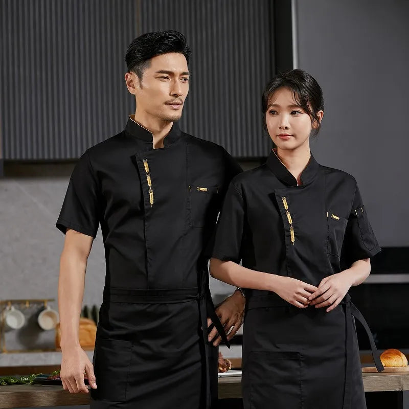 Chef Uniform Catering Waiter Shirt Summer  Restaurant Kitchen Cook Jacket Bakery Waiter Clothes for Back Breathable Mesh Design