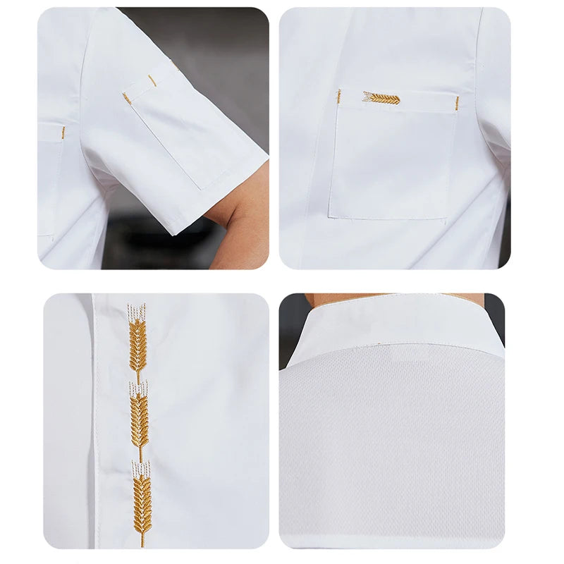 Chef Uniform Catering Waiter Shirt Summer  Restaurant Kitchen Cook Jacket Bakery Waiter Clothes for Back Breathable Mesh Design