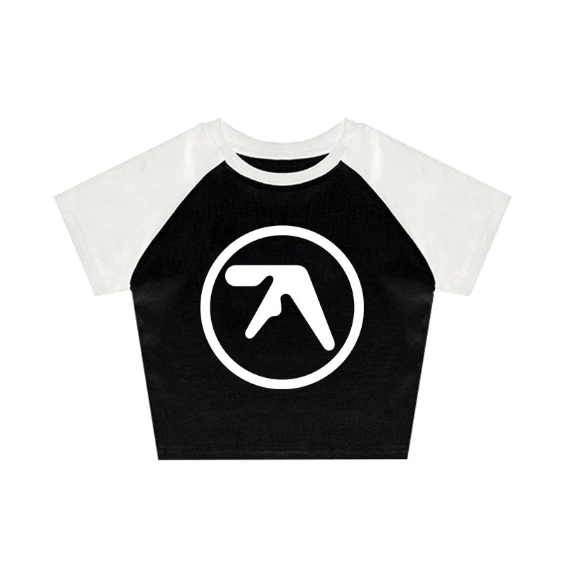 Punk Aphex Twin Print T-Shirt Oversize Hip Hop Women Streetwear Harajuku Crop Top Baby Tee Goth Summer Grunge Gothic Clothes Y2k