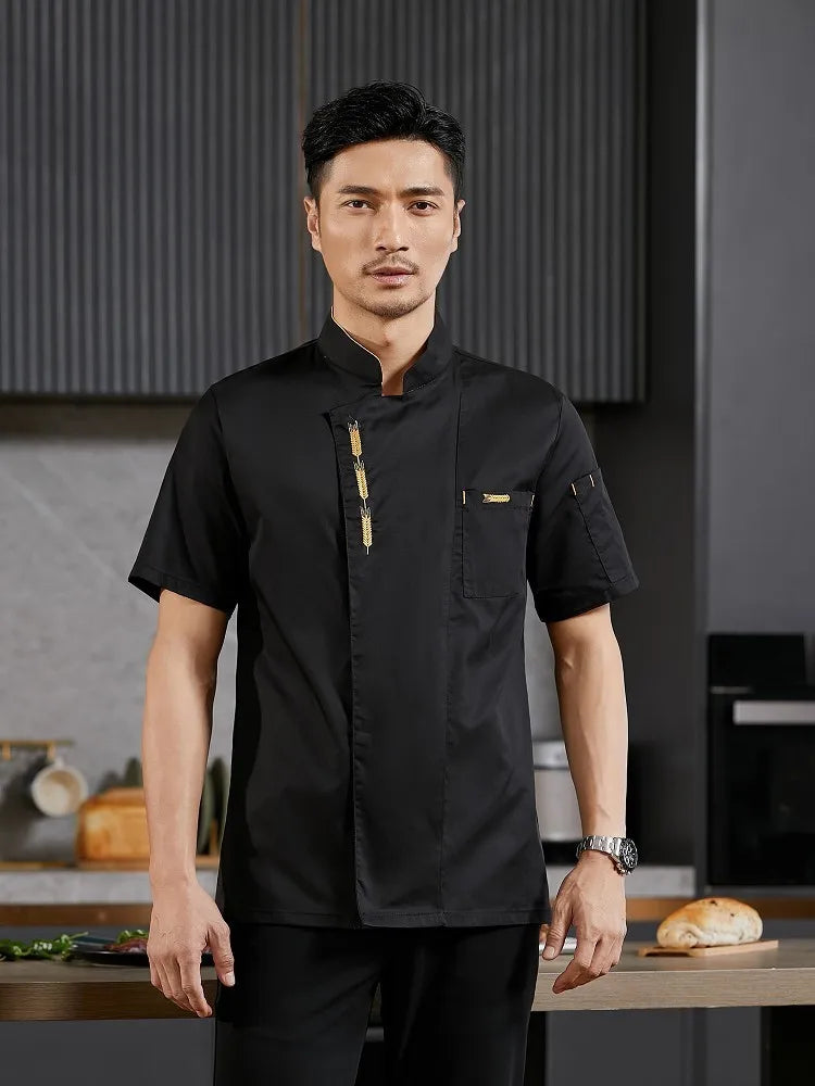 Chef Uniform Catering Waiter Shirt Summer  Restaurant Kitchen Cook Jacket Bakery Waiter Clothes for Back Breathable Mesh Design