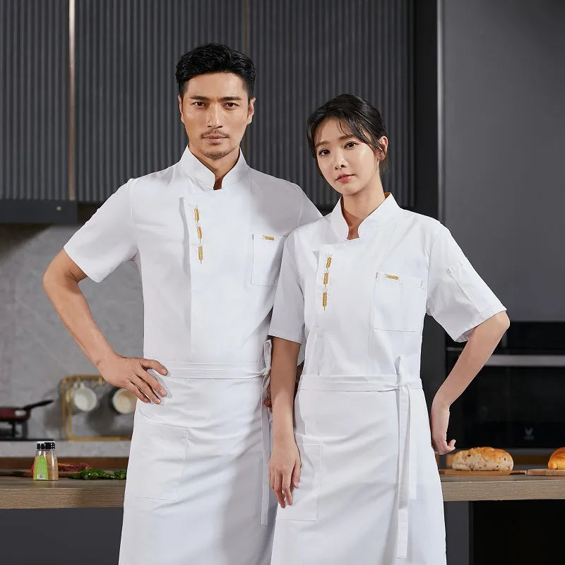 Chef Uniform Catering Waiter Shirt Summer  Restaurant Kitchen Cook Jacket Bakery Waiter Clothes for Back Breathable Mesh Design