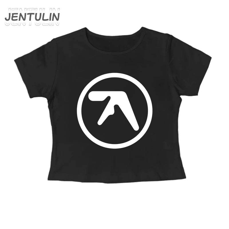 Punk Aphex Twin Print T-Shirt Oversize Hip Hop Women Streetwear Harajuku Crop Top Baby Tee Goth Summer Grunge Gothic Clothes Y2k