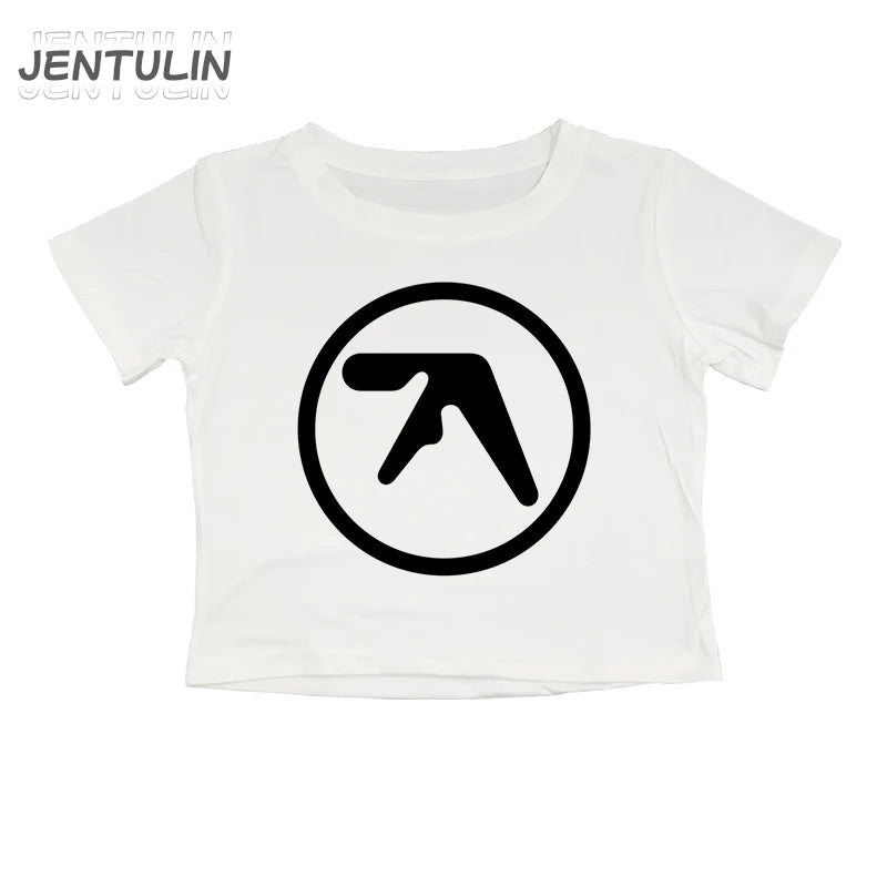 Punk Aphex Twin Print T-Shirt Oversize Hip Hop Women Streetwear Harajuku Crop Top Baby Tee Goth Summer Grunge Gothic Clothes Y2k