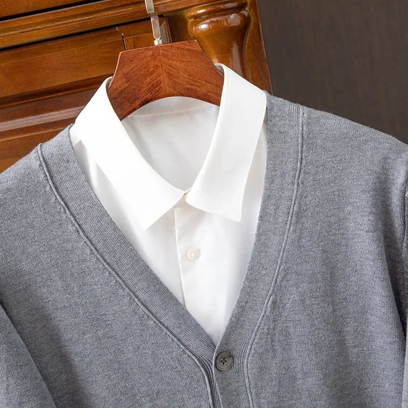BROWON Brand Mens Sweater Cardigan Business Casual Classic V-neck Solid Color Cardigan Men Sweater Korean Fashion Mens Clothes