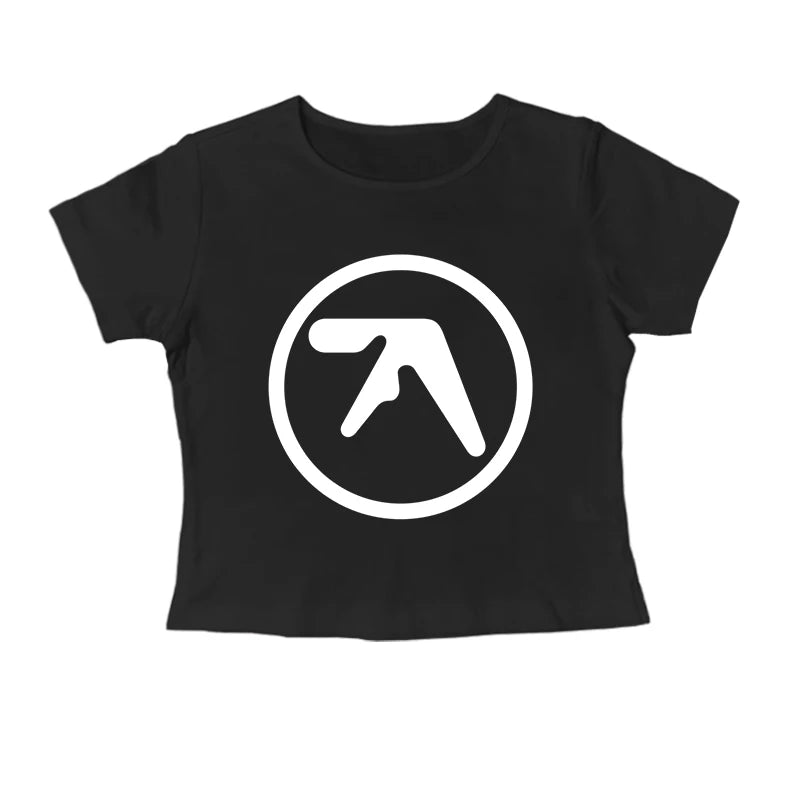 Punk Aphex Twin Print T-Shirt Oversize Hip Hop Women Streetwear Harajuku Crop Top Baby Tee Goth Summer Grunge Gothic Clothes Y2k