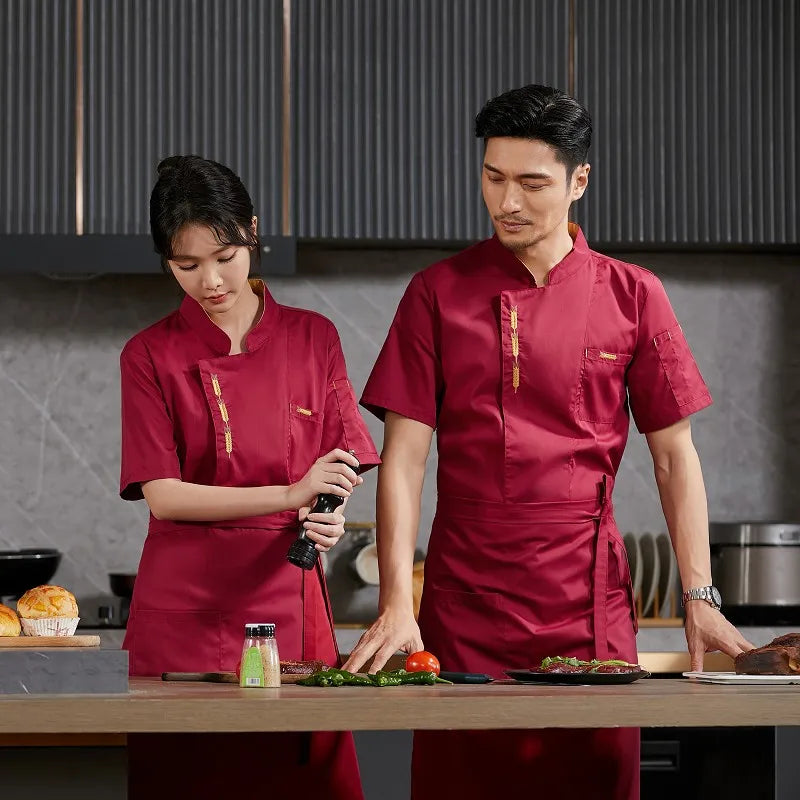 Chef Uniform Catering Waiter Shirt Summer  Restaurant Kitchen Cook Jacket Bakery Waiter Clothes for Back Breathable Mesh Design