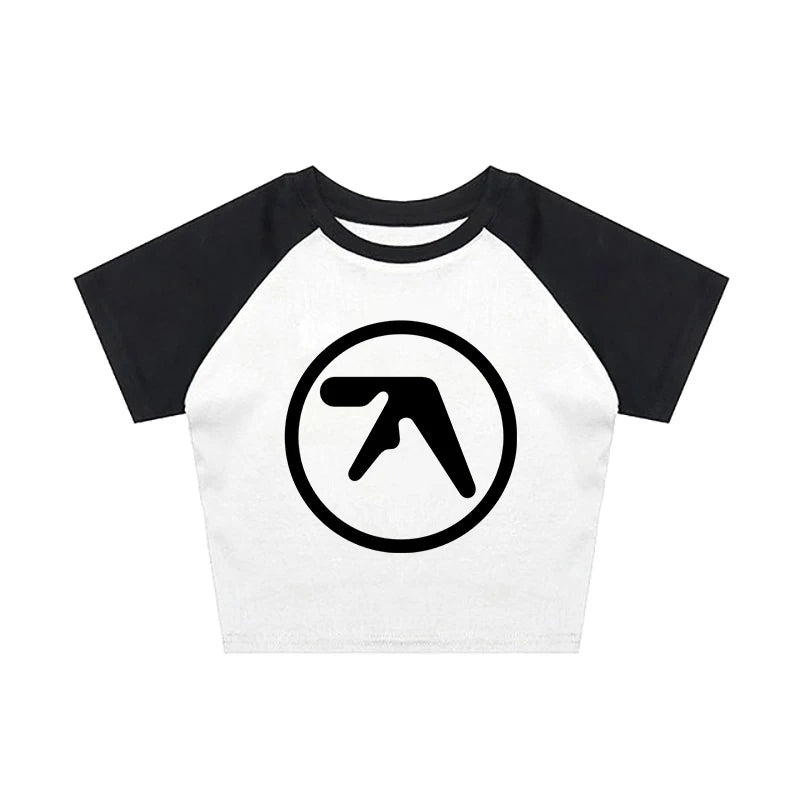 Punk Aphex Twin Print T-Shirt Oversize Hip Hop Women Streetwear Harajuku Crop Top Baby Tee Goth Summer Grunge Gothic Clothes Y2k