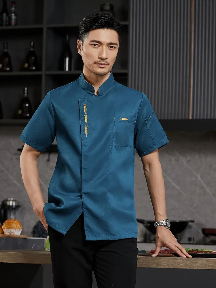 Chef Uniform Catering Waiter Shirt Summer  Restaurant Kitchen Cook Jacket Bakery Waiter Clothes for Back Breathable Mesh Design